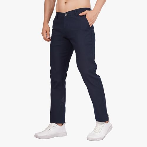 Image of Men's Regular Fit Linen Trousers | Slim Fit Lightweight Casual Pants | Stylish Dress Pants for Office or Travel | Premium Luxury Linen Trouser Pant with Breathable Comfort