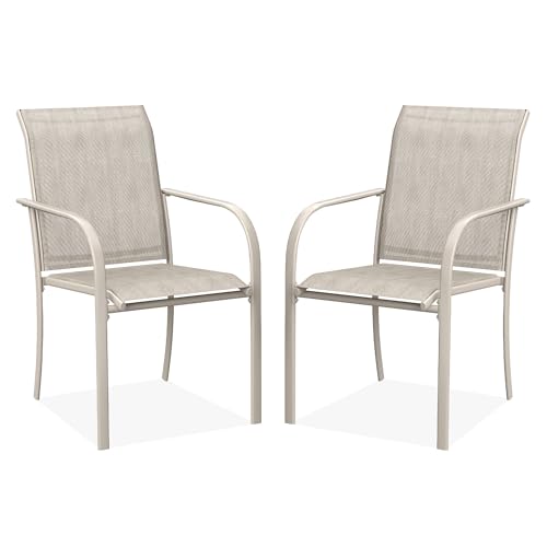 Image of DIFY Patio Dining Chairs Set of 2, Stackable Outdoor Metal Chairs for Garden, Porch and Lawn, Sandshell