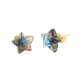 Guntaas Gems Charming Fire Labradorite Star Shape Brass Gold Plated Stud Earrings Christmas Fashiona