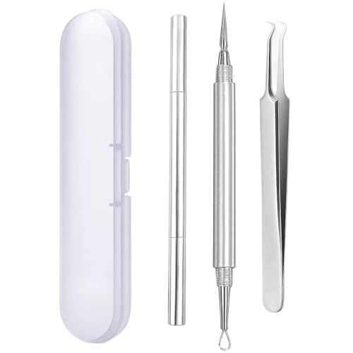 Set di strumenti per esprimere brufoli, 3 pezzi, con pinzette e comedoni, strumenti professionali per la cura della pelle per il trattamento dell'acne e la pulizia del viso