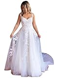 JAEDEN Damen Brautkleid Lang Hochzeitskleider für Damen Spaghettiträger Prinzessin Brautkleider Elfenbein 42
