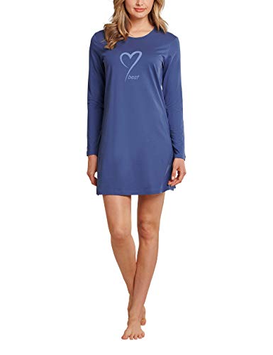 Schiesser Damen Sleepshirt Langarm Nachthemd, Dunkelblau, 38 EU