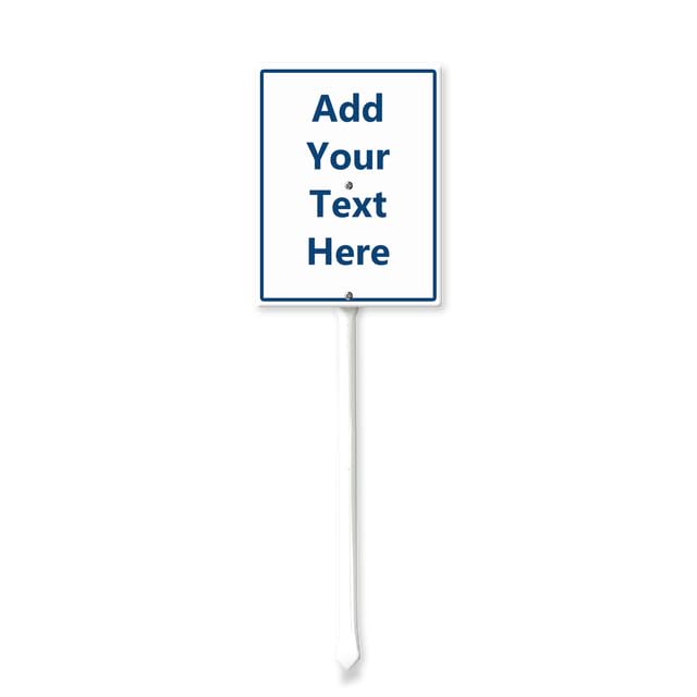 Horienteeon Custom Yard Sign with Stake(Blue-White), Customizable Yard Sign Add Your Text, Sturdy Aluminum Sign Rust Free, Statement Plaque for Outdoor Yard Lawn Use 17.5×22cm