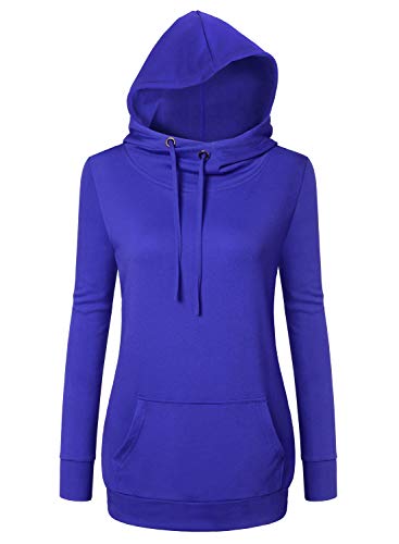 Bulotus Cowl Neck Hoodies For Women Long Sleeve Sweatshirt Pullover With Pocket (Blue, X-Large) #TOP4