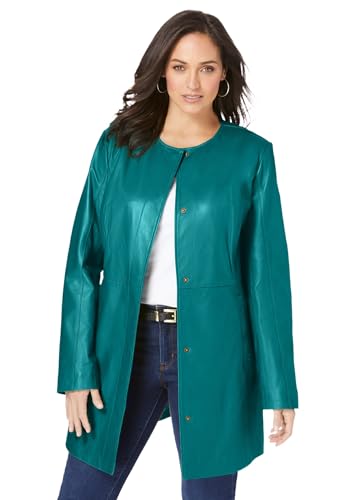 Jessica London Women's Plus Size Three Quarter Length Jacket Real Leather Oversized Long Coat