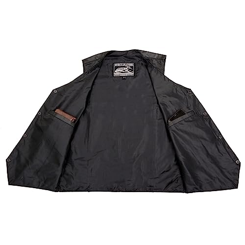 Image of EVENT LEATHER EL1310GO Men's Classic Western Style Snap Button Black Motorcycle Riders Leather Vest