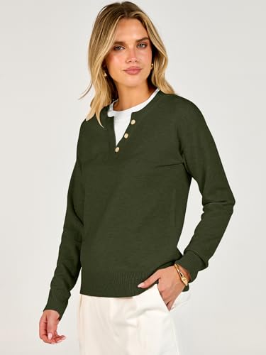 Image of ANRABESS Sweaters for Women 2026 Fall Long Sleeve Lightweight Pullover Tops | 2 in 1 Faux Layer Crew Neck, Cozy Soft Skin Friendly Button Sweater Tops, Business Casual Office Daily Knit Outfit for Winter