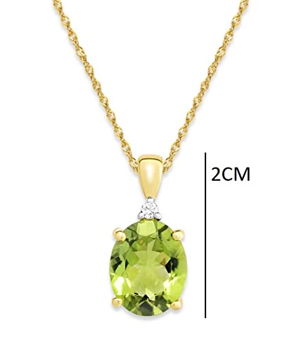14K Yellow Gold Genuine Peridot Oval 2-1/2 Ct with Diamond Accent Pendant Necklace3