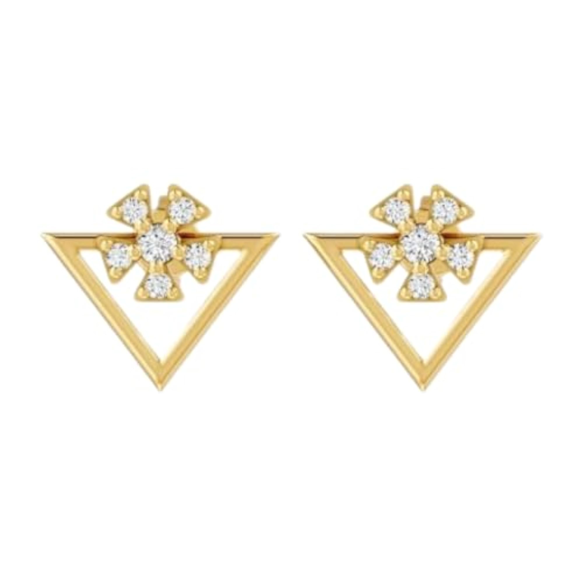 Women's 925 Sterling Silver Rhodium Plated Geometric Triangle Floral Stud Earrings