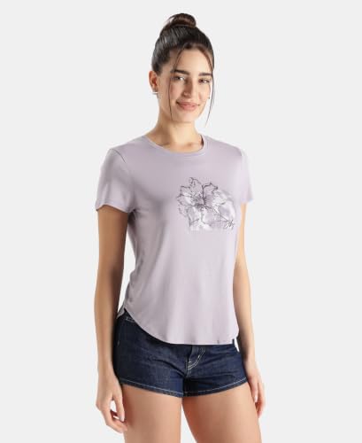 Image of Jockey IW31 Women Micro Modal Fiber Elastane Stretch Relaxed Fit Graphic Print Round Neck Half Sleeve T-Shirt with Curved Hem Styling (Prints May Vary)