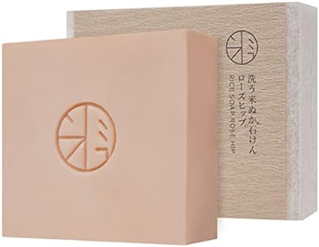 COMEITTO Rice Soap Rose Hip 100g Organic Soap with Rose Water, Rose Hip Oil, Butters for Body Face Wash Moisturizing No Fragrance Facial Soaps