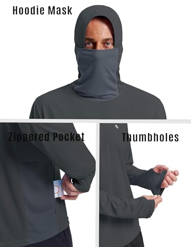 Image of PINSPARK UPF 50+ Sun Protection Hoodie Men with Mask Quick Dry Long Sleeve Fishing Hiking Shirts UV Rash Guard Lightweight