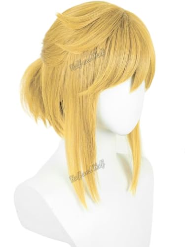 Image of Half and Half Short Blonde Anime Cosplay Wig for Men Golden Spiky Layered Game Male Wig with Bangs for Women Unisex Halloween Party Costumes