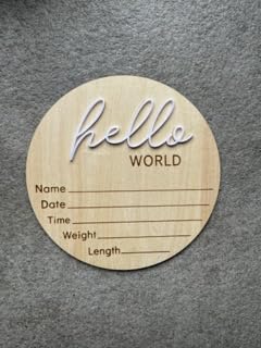 Baby J's, Large Hello World, Birth Announcement Wooden and Acrylic Disk, Perfect Baby Shower or Newborn Gift - Image 2