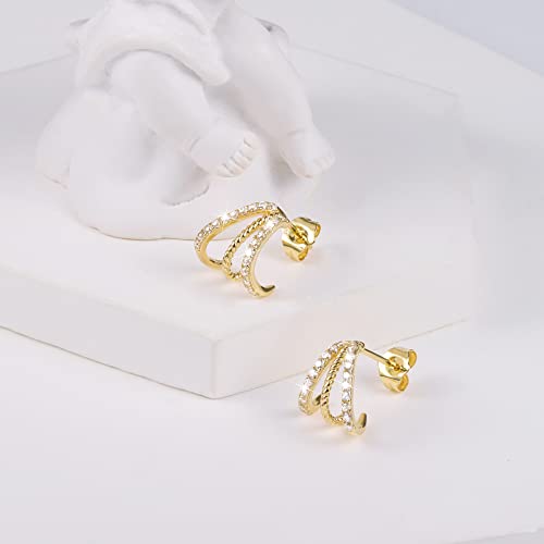Solid 14K Yellow Gold Claw Hoop Earrings For Women Dainty Trendy Triple Open Hoop Stud Earrings For Women Girls #TOP6