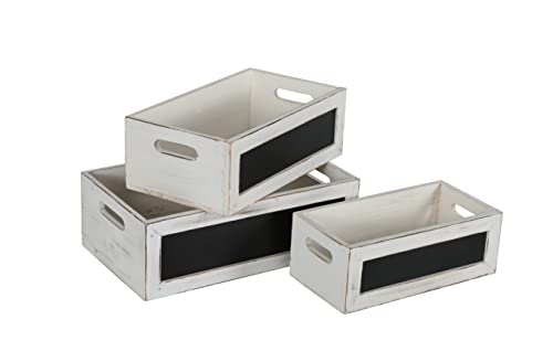 Gttsrte Vintage Wood Decorative Storage Box Farmhouse Nesting Crates Solid Wood Orignazer Bins With Erasable Chalkboard Front Panel And Cut Out Handles Distressed White Finish 3 Pieces Set(White) #TOP23