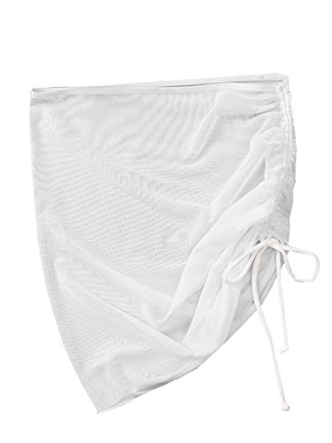 SOLY HUX Women's Sheer Mesh Drawstring Tie Front Mini Cover Up Skirt Beach Swimwear White S