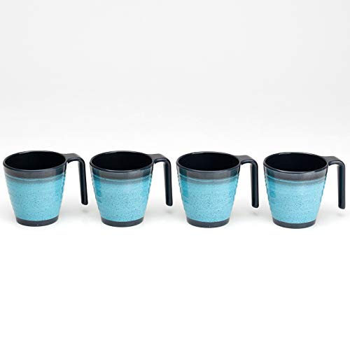 Melamin Camping 4 Tassen 300 ml - Schwarz-Blau - Stapelbar - Trinkbecher...