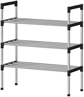 AcornFort® S-501 3 Tiers 9 Pairs Silver Extra Thicken Adjustable Small Shoe Storage Rack Organiser Shelf Hold Stand,Sturdy Design,Space Saving,Easy Assemble