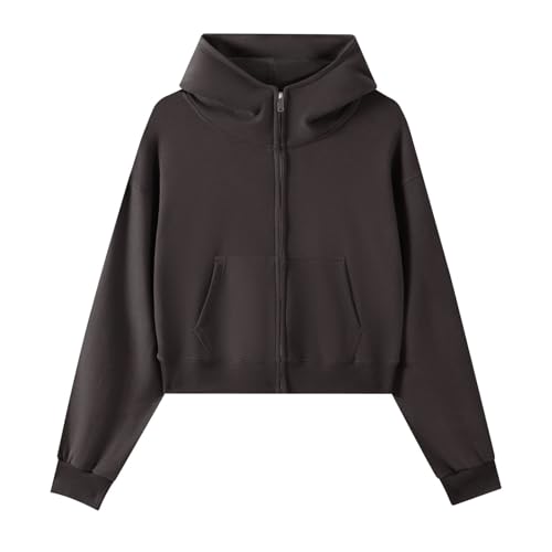 Sweat à capuche court femme zippé avec col haut chaud en polaire