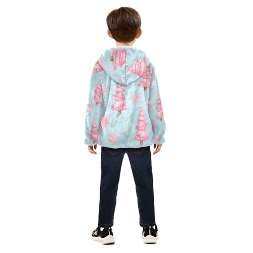Pink Trees Hearts Snowflakes Toddler Fleece Jacket Girl Boys Hooded Fleece Jacket Coat Warm Outwear Zip-up 3-10T4