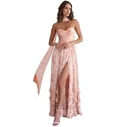Floral Chiffon Bridesmaid Dresses for Women Ruffle Prom Dress with Scarf A Line Long Formal Eveni...
