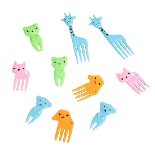 Wmool 10 Pcs Food Fruit Fork Picks for Kids Cute Animals Bento Box Decor Forks Cake Little Forks Dessert Forks Mini Cartoon Toothpick for Cake Dessert Pastry Party Supply