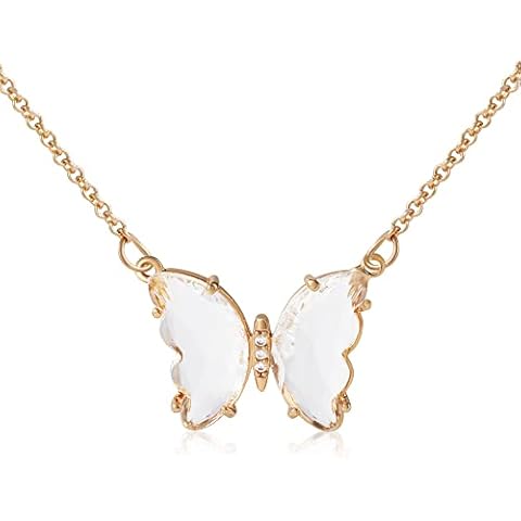MISS RIGHT Butterfly Y2K Jewelry Necklace with Birthstones for Women, Dainty 14K Gold Plated Chain Cute Preppy White Crystal Necklace Cover