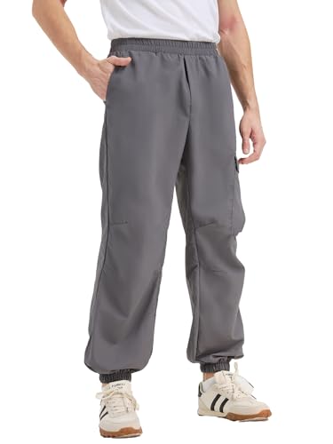 Men's Casual Cargo Pants with Elastic Waistband & Drawstring, Bungee Cord Leg Openings, Comfortable Utility Work Pants