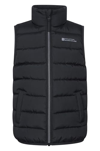 Mountain Warehouse Rocko Kids Padded Gilet - Water Resistant Coat with Microfibre Padding & Front Pockets, Boys & Girls - Spring Summer & Outdoors Black Kids Size 5-6 Years