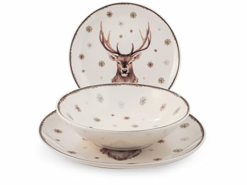 H&H Highlands Servizio Tavola, 18 Piatti, Stoneware, Natale