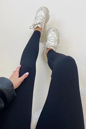 Pantalon de yoga extensible et legging taille haute côtelé noir - 5