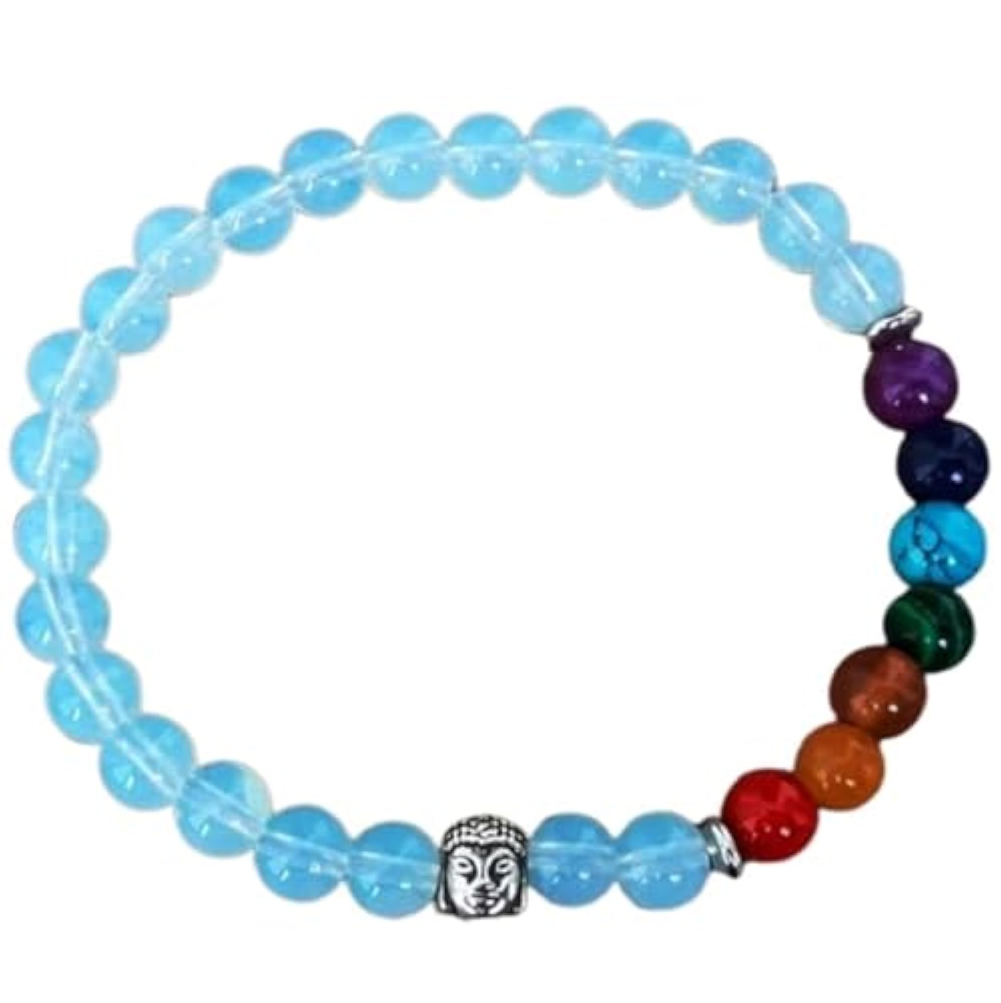 Natural 7 Chakra & Rainbow Moonstone Gemstone Stretch Bracelet, Unisex Healing