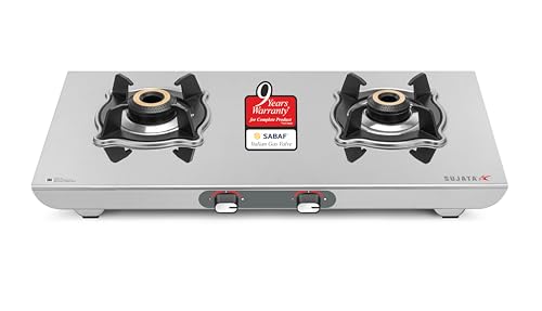 Sujata Majestic Manual Ignition Gas Stove | 9 Years Warranty | Gas Stove 2 Burners Steel, Stove 2 Burner, SABAF,...
