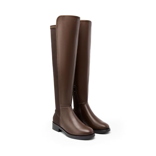 DREAM PAIRS DREAM PAIRS Women's Knee High Boots, Comfortable Thigh High Daily Low Flat Heel Boots,Size 6,Brown-Pu,SDOB2409W