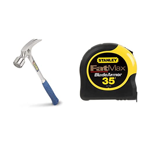 Estwing Framing Hammer - 28 Oz Long Handle Straight Rip Claw & Stanley 33-735 Fatmax Tape Rule With Bladearmorâ„¢ Coating 1-1/4" X 35', 2.2" X 7.1" X 4.6" #TOP28