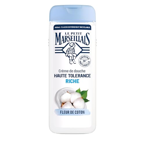 Le Petit Marseillais , Crème de Douche Haute Tolérance Riche Fleur de Coton (flacon de 400 ml) – 98% d'ingrédients d'origine naturelle – Pour tous types...