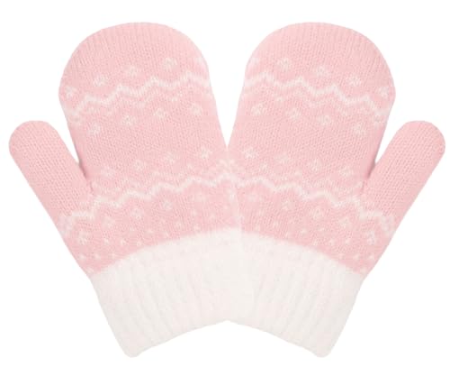 Kids Winter Mittens, Double Layer Warm Knit Gloves for Boys & Girls, Stretchable Thermal Gloves for Outdoor Snow (3-5 Years)