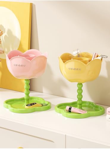Porte-pinceaux de maquillage fleur rose pour une coiffeuse ordonnée