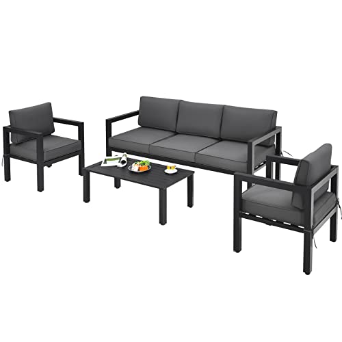 COSTWAY 5-Seater Garden Furniture Set, 4-Piece Aluminum Patio Sofa Set with 3-Seat Sofa, 2 Cushioned...