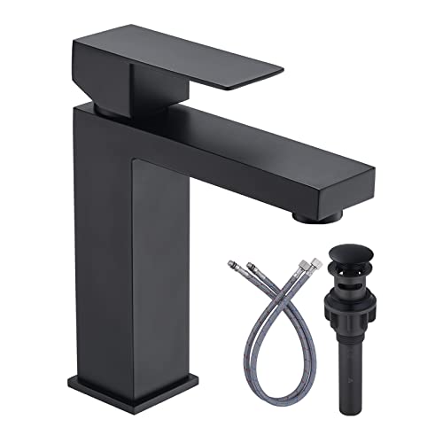 ARCORA Matte Black Faucet - Single Hole, Pop Up Drain