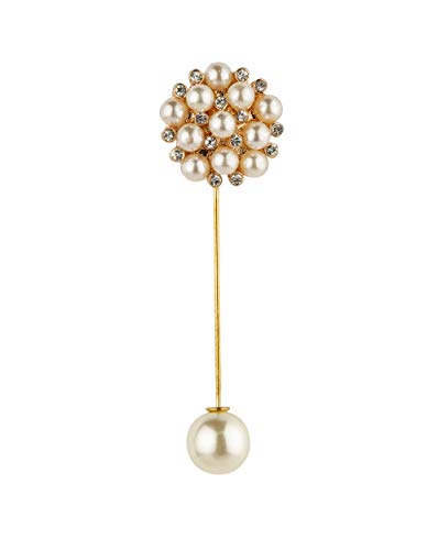 Knighthood White Pearl Rose Gold and Swarovski Detailing Flower Lapel Pin (S01)