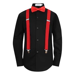 Aimehonpe Boys Dress Shirt Long Sleeve Poplin Formal Uniform Woven with Bow Tie Set Suspenders Outfit