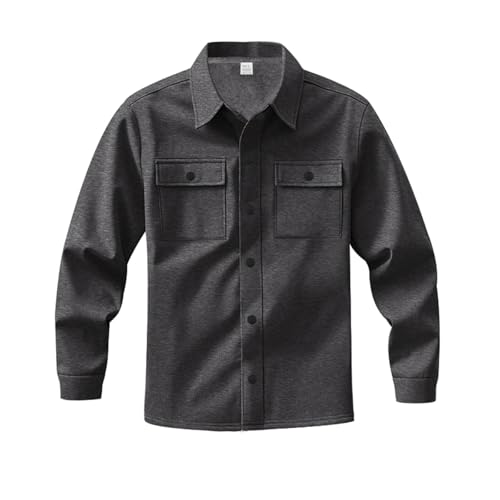 Men's Polar Fleece Shacket Casual Long Sleeve Button Down Shirt Jacket Wrinkle-Free Classic Coats with Flap Pockets3
