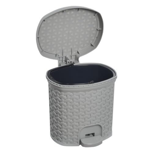 Image of keeeper Multi-Purpose bin with lid, Rattan Design, Capacity 3L, Size 19.5 x 20.5 x 20.5 cm, Nordic Grey