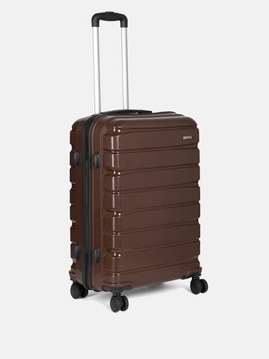 Image of Teakwood 8 Wheel Set of 2 Trolley Bag, Hard Cabin with Zipper Closure, Adjustable Push Button & Cross Side Strap, TSA Lock System 360 Degree (Small-Medium, Brown)