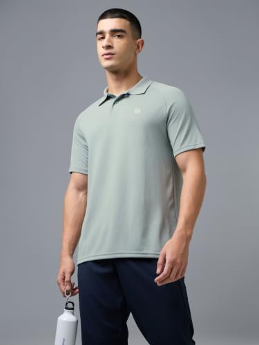 Image of TECHNOSPORT Men's 100% Polyester Slim Fit Self-Design Half Sleeve Polo T-Shirt with Double Cool, SPF50+ Properties for Gym, Workout 7 Regular Use