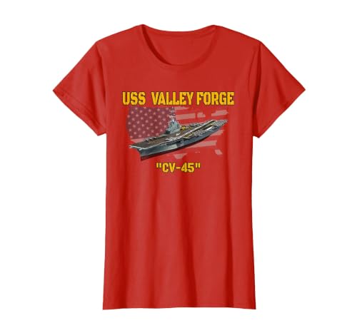 Aircraft Carrier USS Valley Forge CV-45 Veterans Day Fathers T-Shirt, Women, Red, 3X-Large