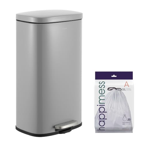 Image of happimess Curtis 8 Gal Step Trash Can Soft Close 25 inch, Gloss Gray
