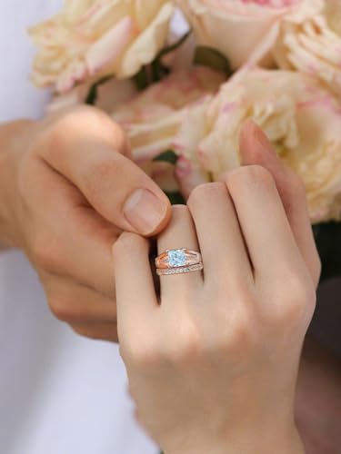 Wedding Bands for Women Two-in-One Princess Cut Cubic Zirconia Wedding Rings 18K White/Rose Gold Plated Engagement Rings Set Size 6-94